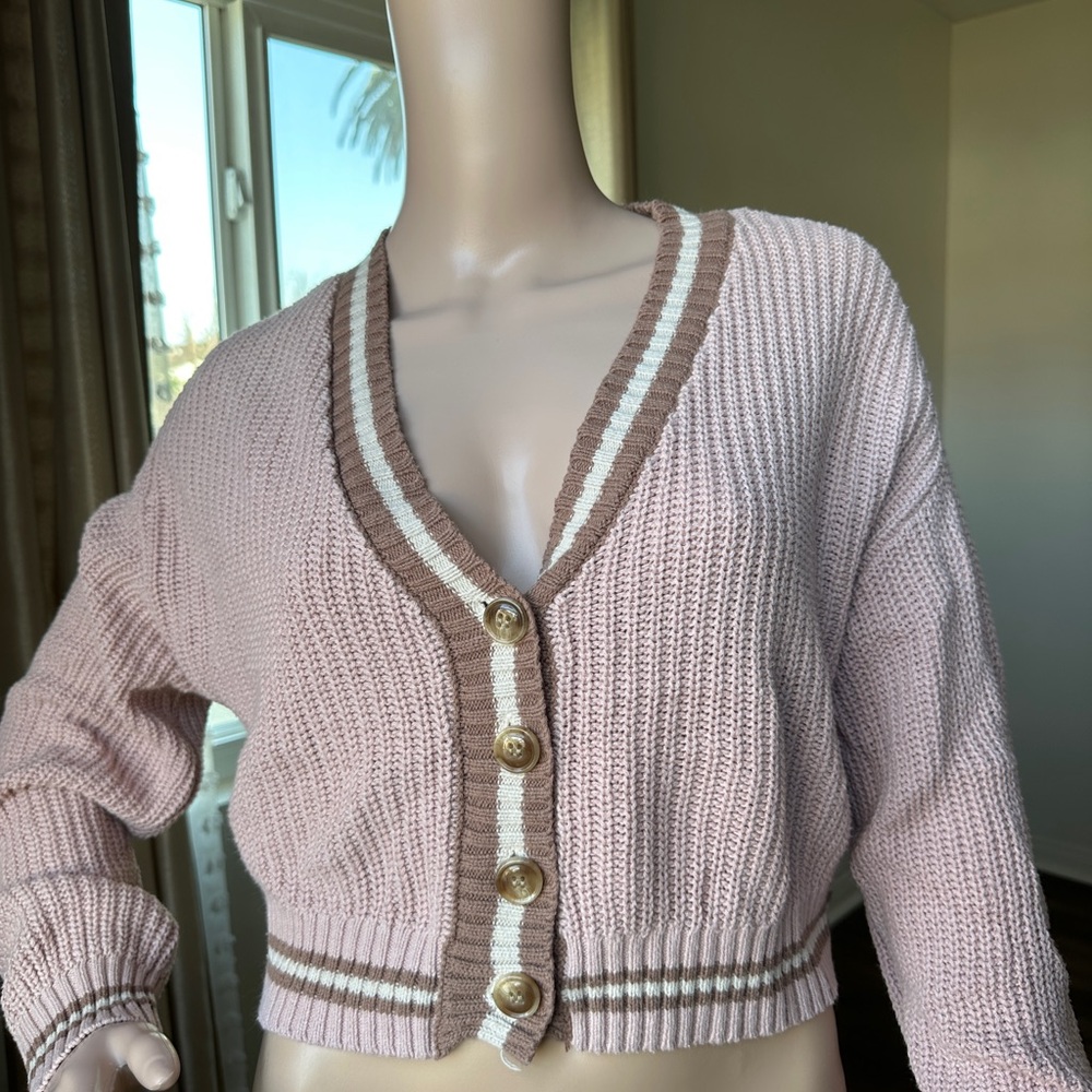 Full Tilt Varsity Cardigan Crop Top
 - Size M
Color: Rose